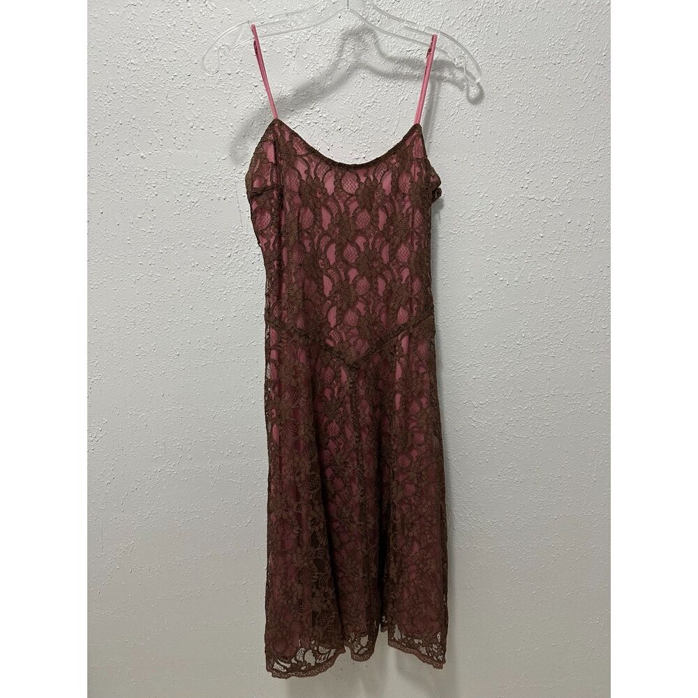 VTG 90s Betsey Johnson Floral Lace Midi Dress 2 Pink Brown Romantic Goth Alt